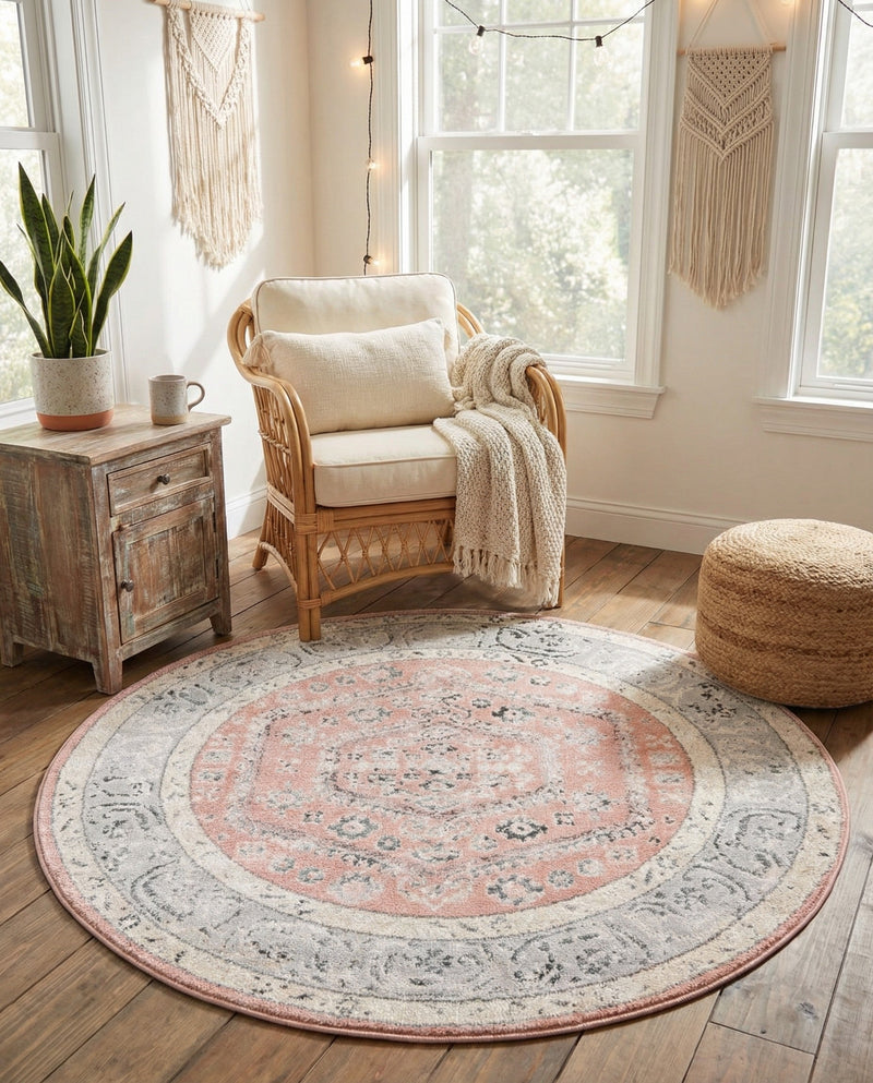 Adriana Terrace Collection Area Rug - Capri (Rose) Round Rose  lifestyle 48