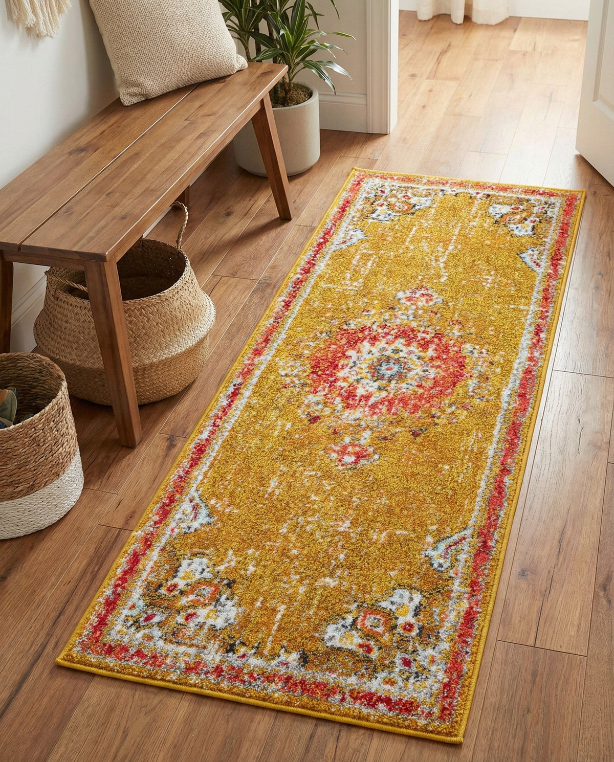 Brighton Terrace Collection Area Rug - Hove (Gold) Runner Gold  lifestyle 117