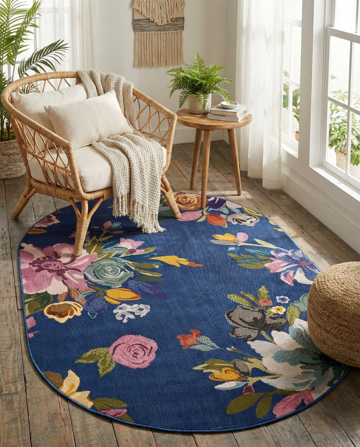 Meadow Breeze Collection Area Rug - Wildflower Oval Blue  lifestyle 173