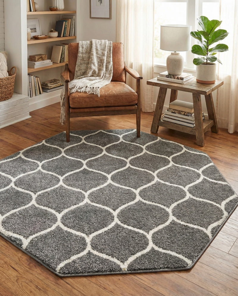 Trellis Mosaic Collection Area Rug -  Pergolatown (Dark Gray) Octagon Dark Gray  lifestyle 68