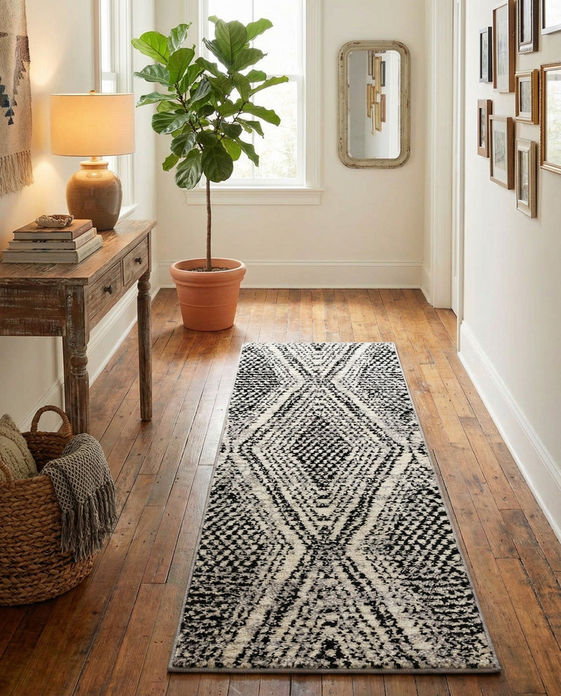 Marrakech Mosaic Collection Area Rug -  Medina Runner Black and White  lifestyle 35