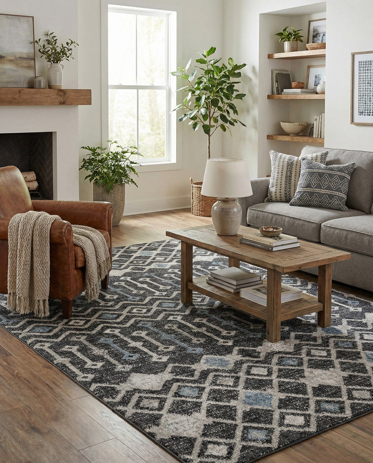 Geo Garden Lattice Collection Area Rug -  Andalusia Rectangle Charcoal Gray  lifestyle 47