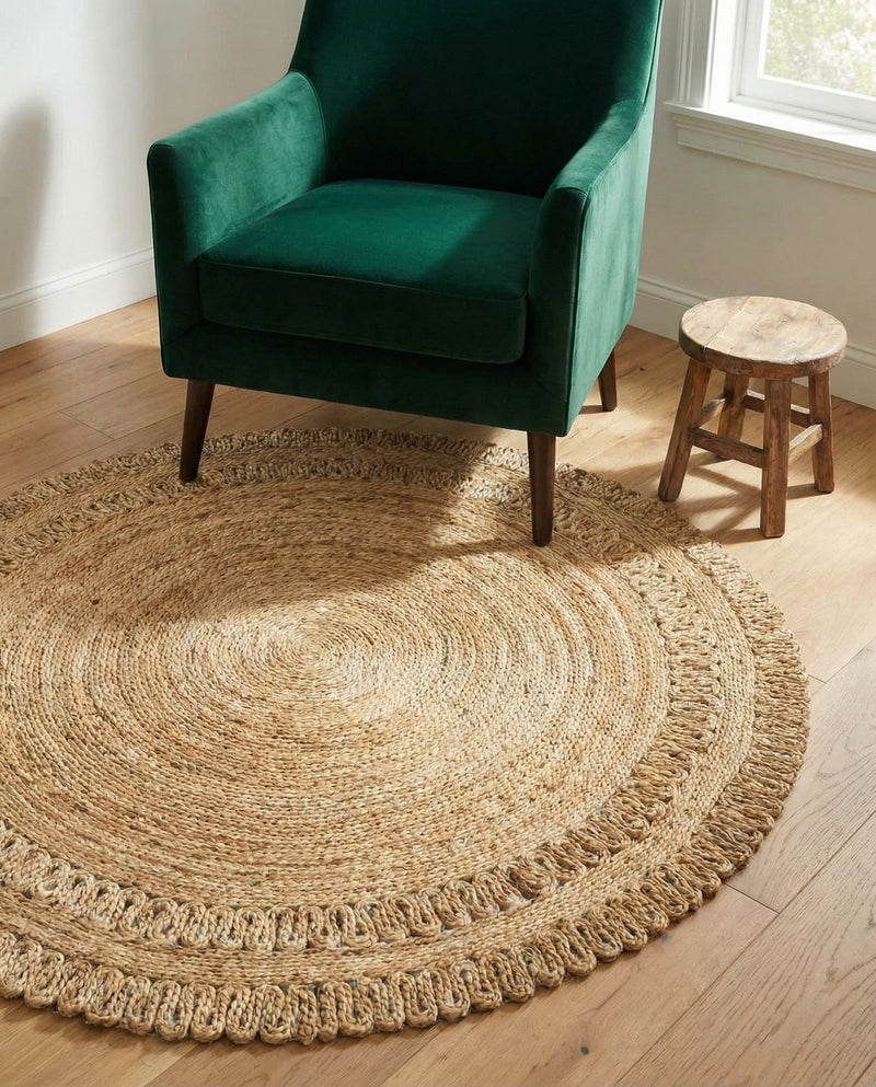 Woven Seaside Jute Collection Area Rug - Seaside Round Natural  lifestyle 26