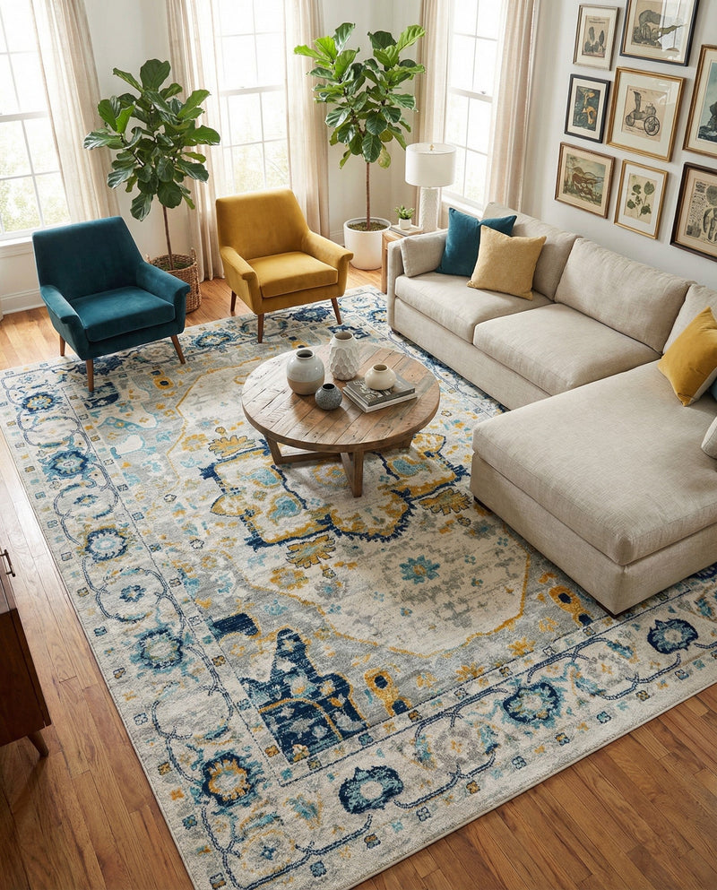 Parisian Elegance Collection Area Rug - Versailles (Gray) Rectangle Gray  lifestyle 4