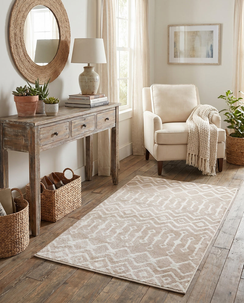 Marrakech Lattice Collection Area Rug - Medina (Beige) Rectangle Beige  lifestyle 6