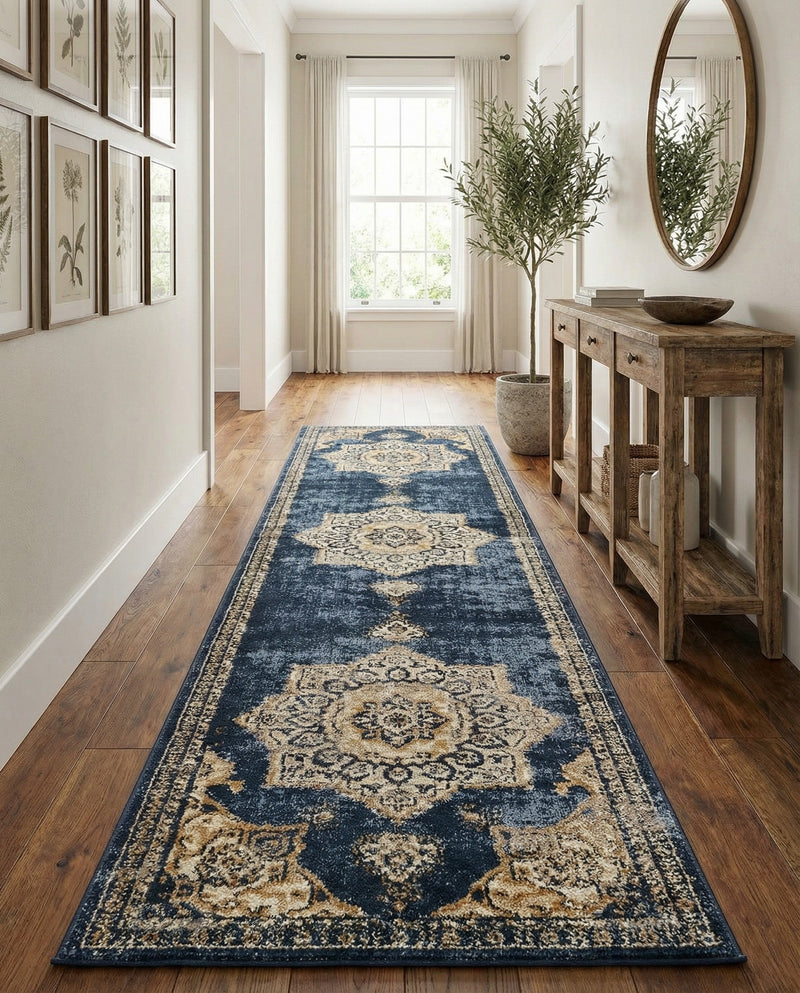 Eden Oasis Collection Area Rug -  Tranquility (Navy Blue) Runner Navy Blue  lifestyle 57