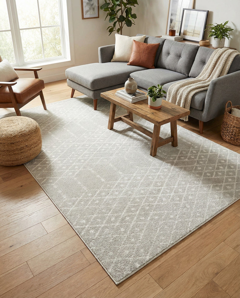Marrakesh Lattice Collection Area Rug - Casablanca (Light Gray) Rectangle Light Gray  lifestyle 19