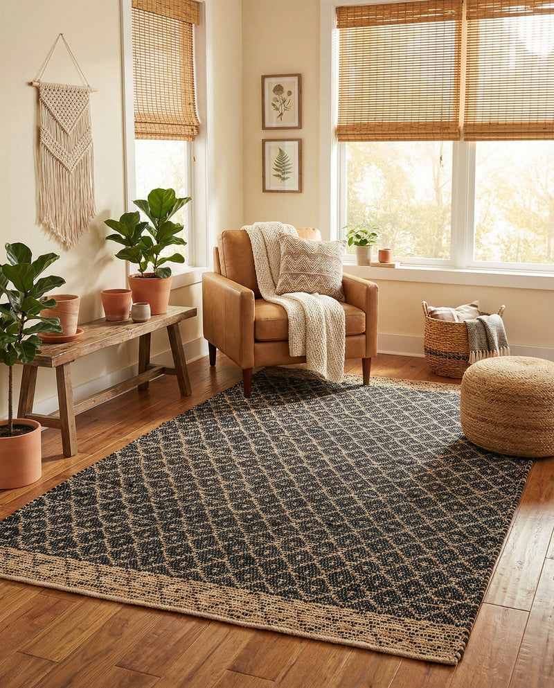 Tulum Trellis Collection Area Rug - Shoreline Rectangle Black  lifestyle 25
