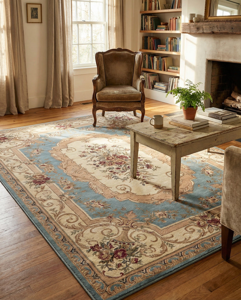 Versailles Elegance Collection Area Rug -  Louveciennes (Light Blue) Rectangle Light Blue  lifestyle 10