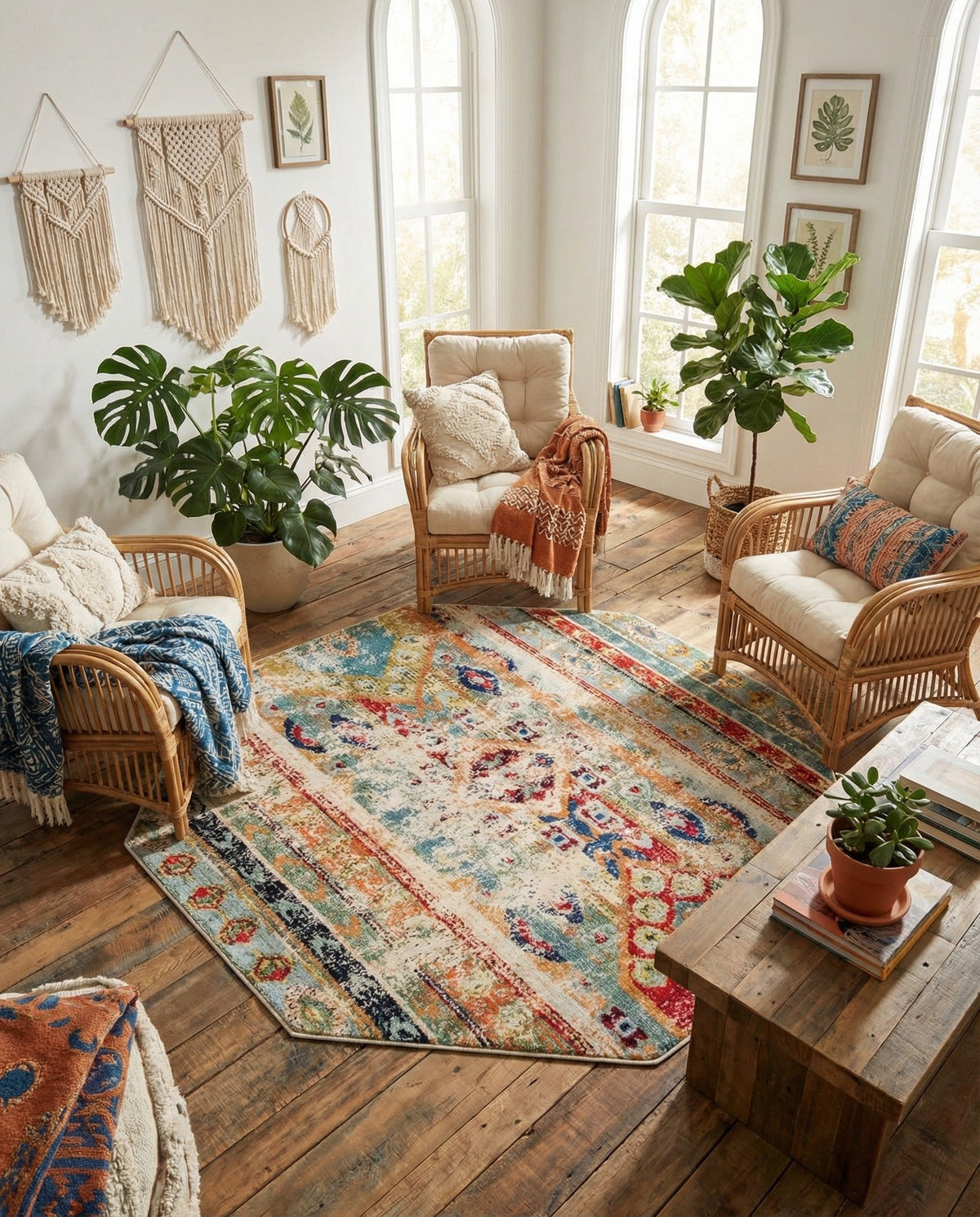 Sedona Vista Collection Area Rug -  Navajo Octagon Blue  lifestyle 110