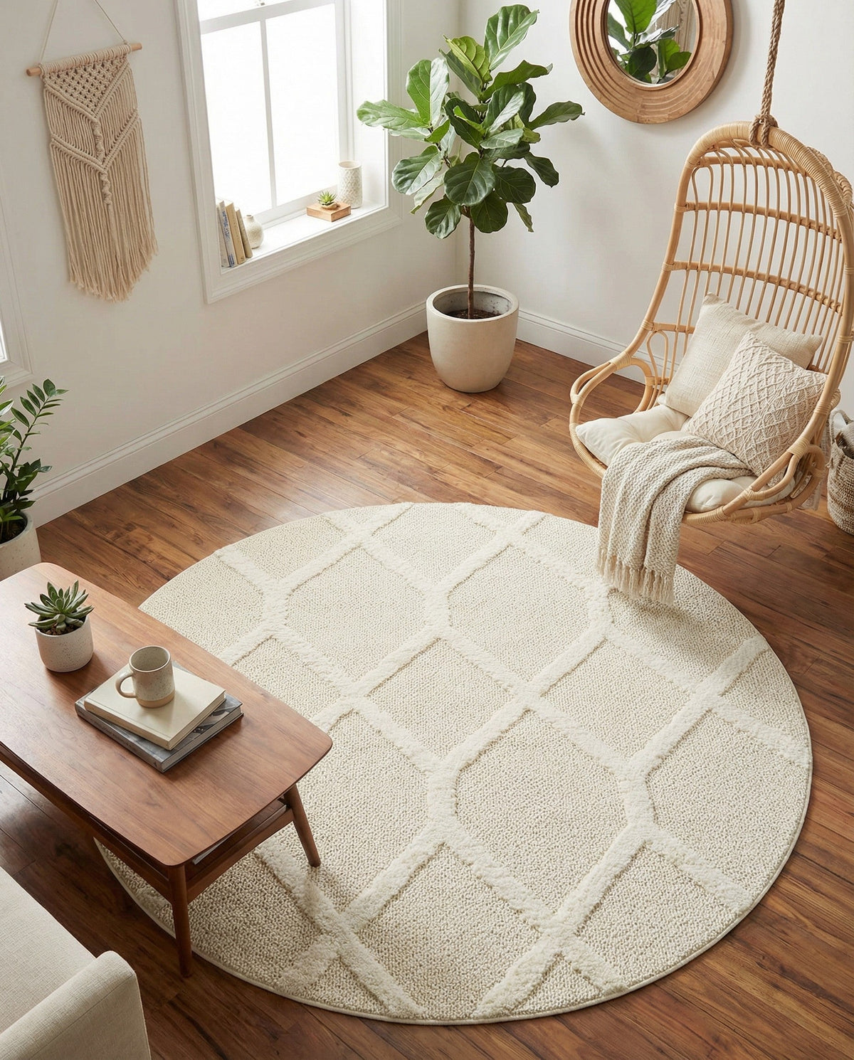Sahara Chic Collection Area Rug -  Tuareg Round Ivory  lifestyle 84