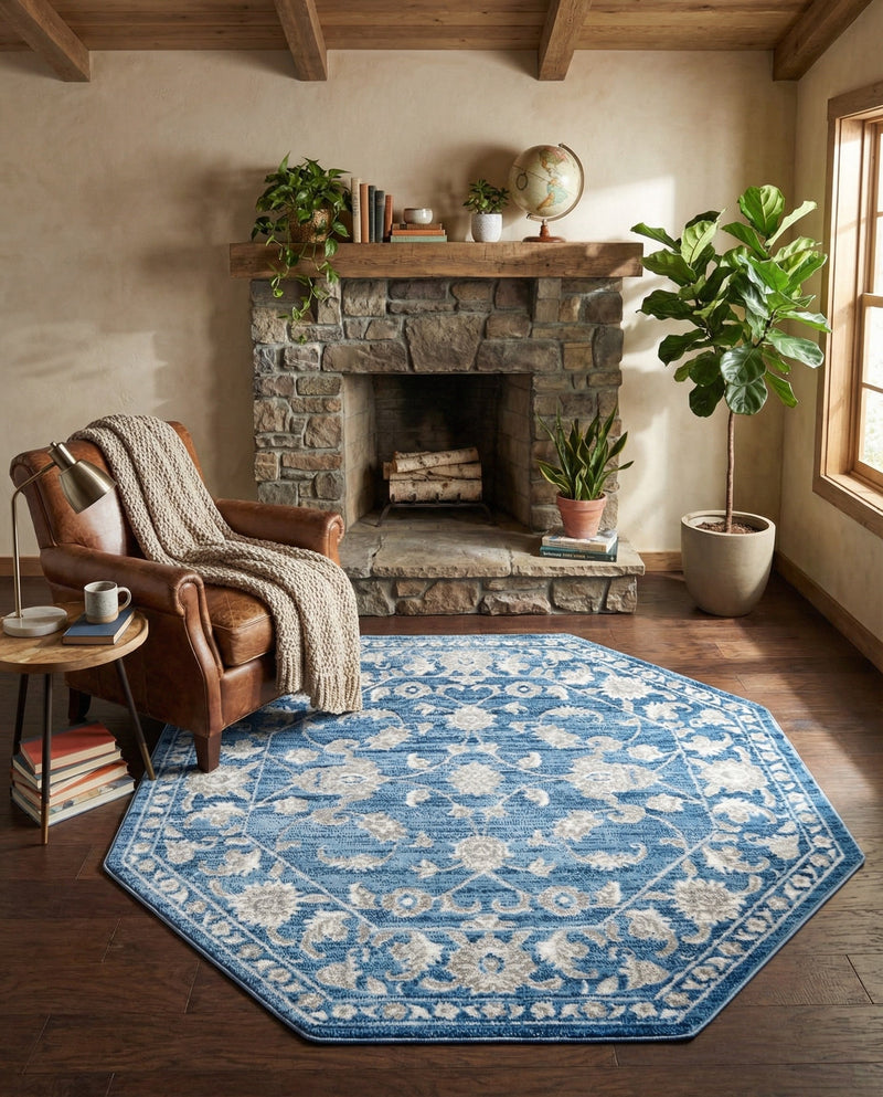 Charleston Elegance Collection Area Rug -  Seaport (Blue) Octagon Blue  lifestyle 74