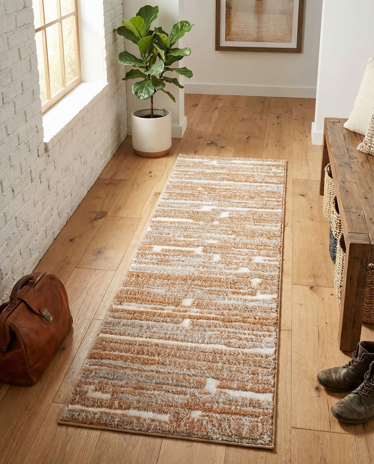 Sienna Collection Area Rug -  Rome Runner Caramel and Ivory  lifestyle 153