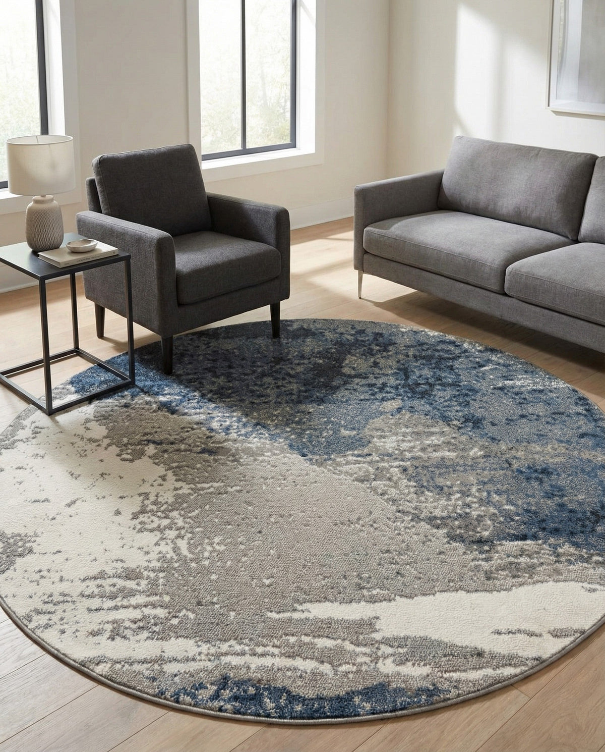 Copenhagen Edge Collection Area Rug - Nyhavn Round Blue  lifestyle 146