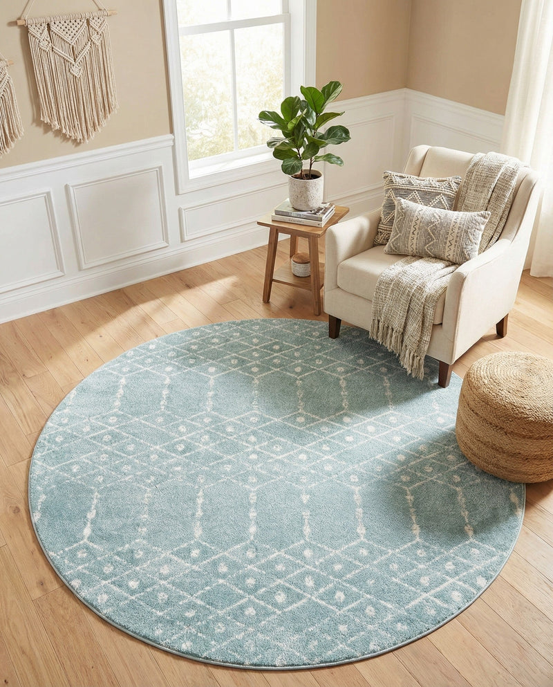 Marrakesh Lattice Collection Area Rug - Casablanca (Aqua) Round Aqua  lifestyle 67
