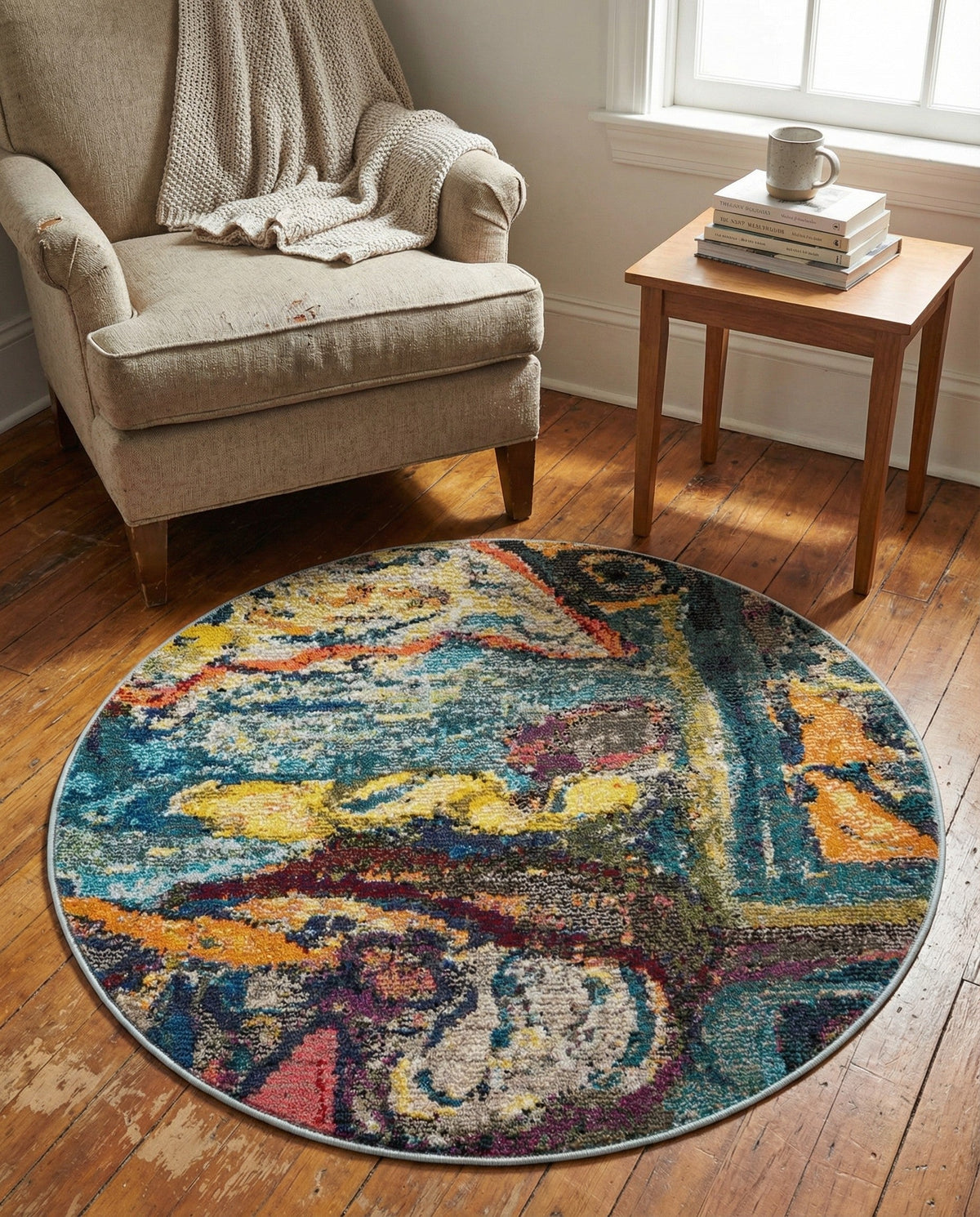 Autumnal Tapestry Collection Area Rug - Harvestville Round Multi  lifestyle 84
