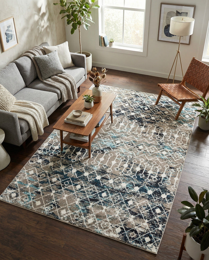 Mediterranean Lattice Collection Area Rug - Santorini (Multi Gray Blue) Rectangle Multi Gray Blue  lifestyle 18