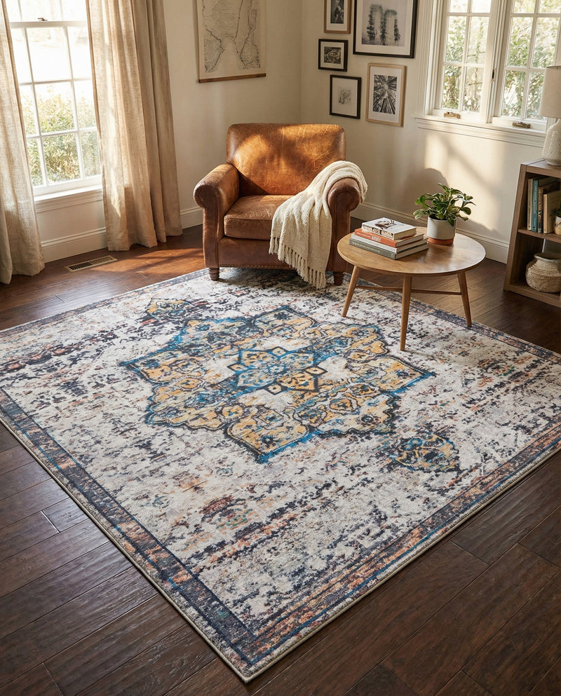 Baroque Era Collection Area Rug - Versailles (Sea Salt White) Square Sea Salt White  lifestyle 59