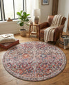 Vintage Memories Collection Area Rug -  Flashback Round Ivory and Pink  lifestyle 46