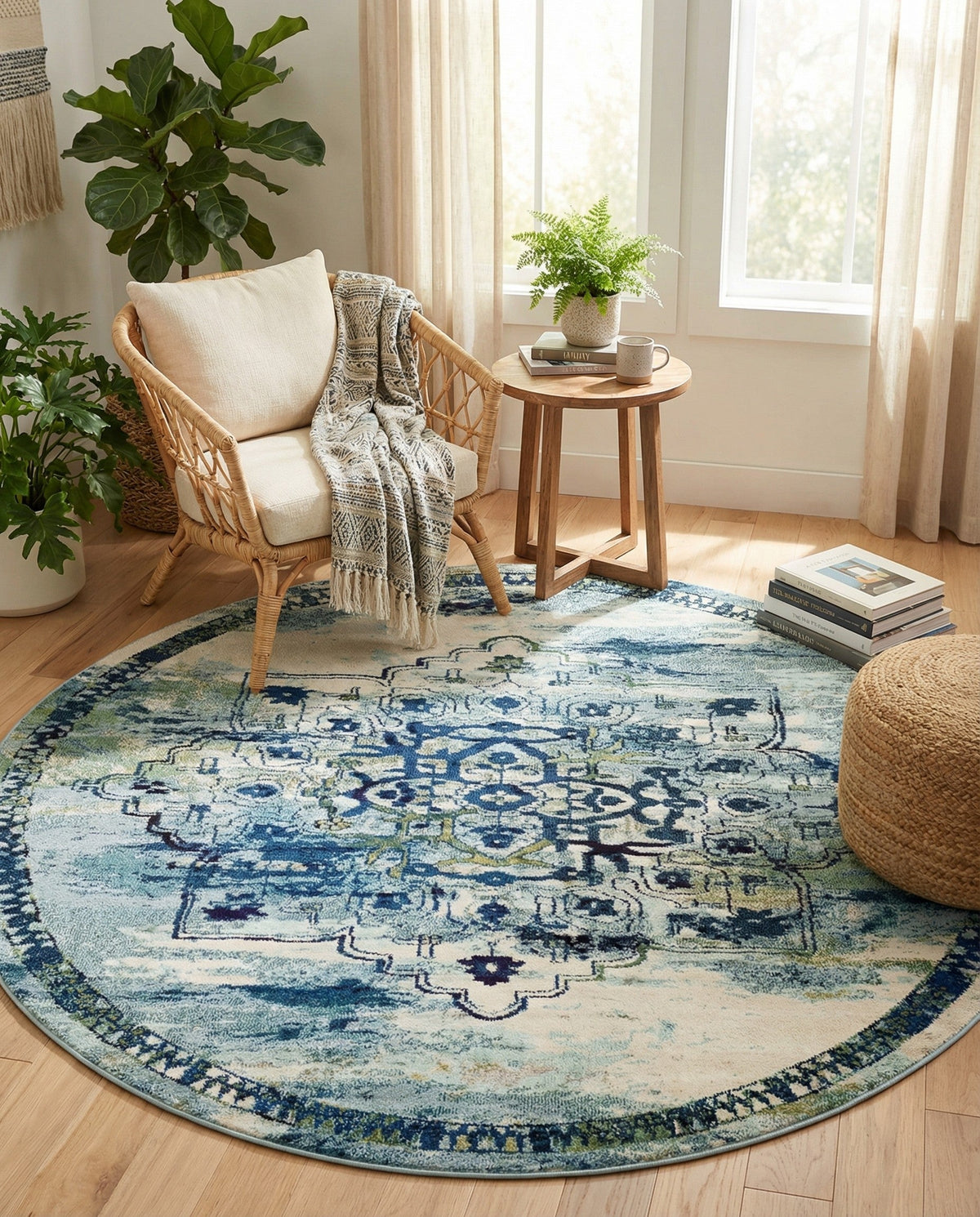 Chateau Elegance Collection Area Rug -  Riviera Round Blue  lifestyle 116