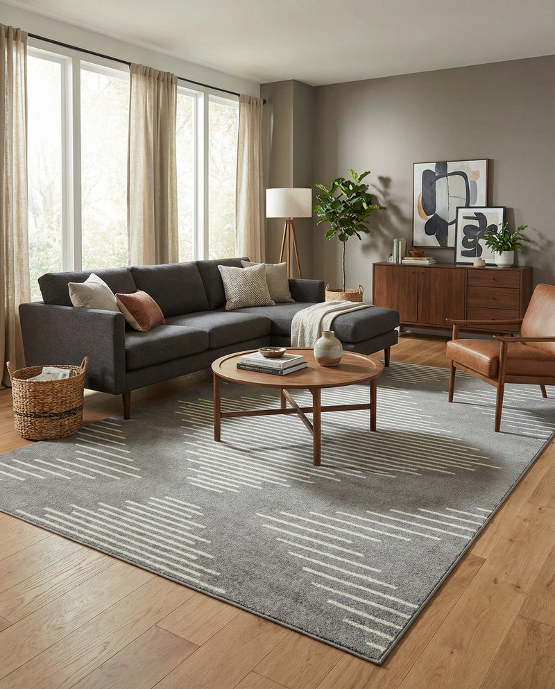 Seychelles Stripes Collection Area Rug - Mahe (Gray and Ivory) Rectangle Gray and Ivory  lifestyle 3