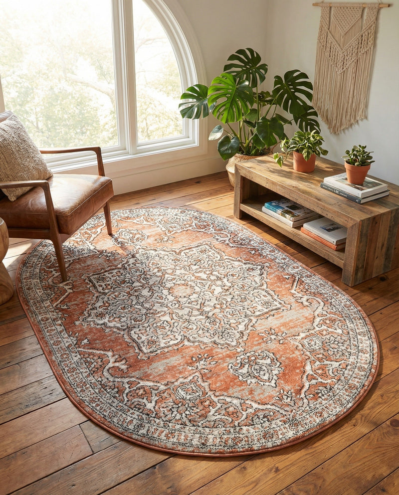 Mykonos Manor Collection Area Rug -  Tinos (Salmon Pink) Oval Salmon Pink  lifestyle 63