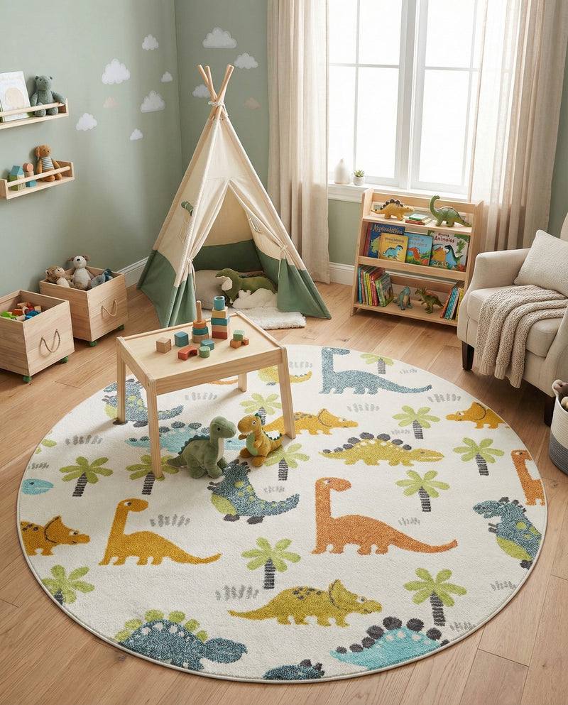Wonder Tykes Collection Area Rug -  Pastiche Round Ivory  lifestyle 48