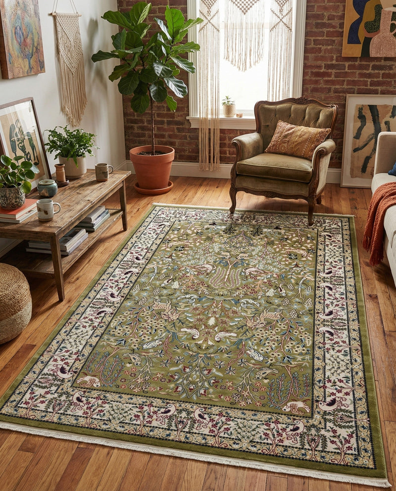 Persian Elegance Collection Area Rug -  Kerman (Green) Rectangle Green  lifestyle 20