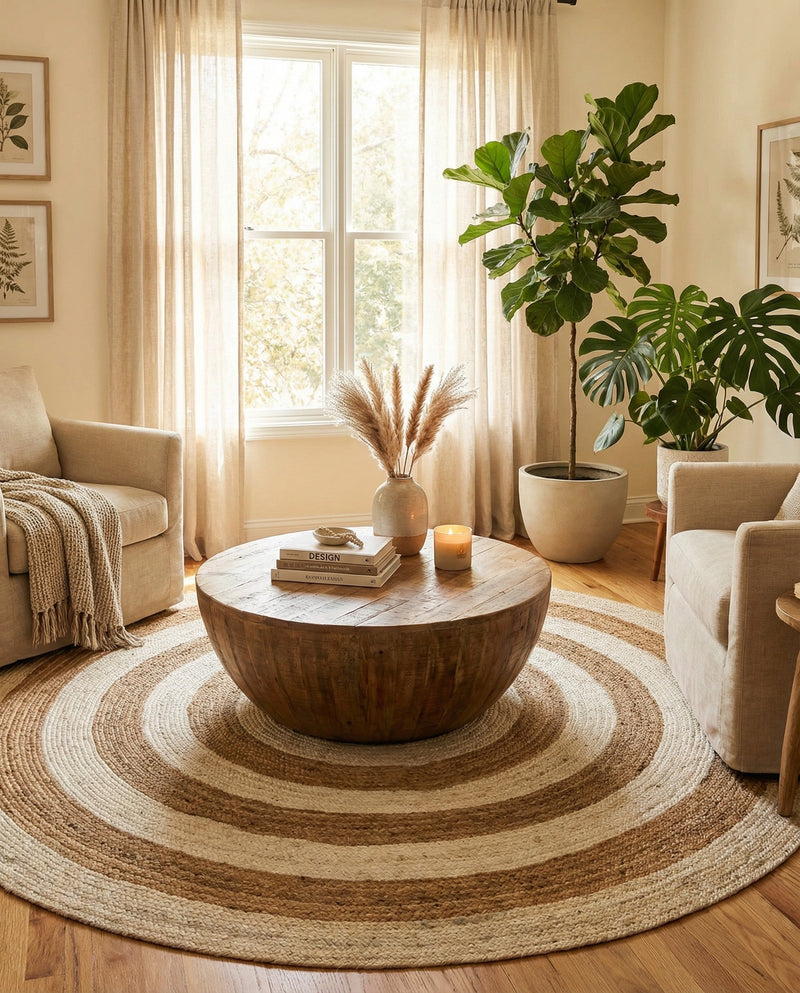 Woven Seaside Jute Collection Area Rug - Nautilus Round White Natural  lifestyle 53