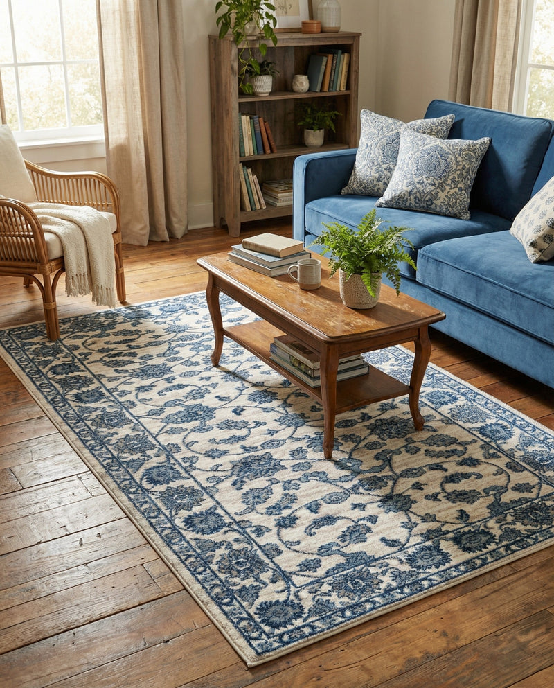 Charleston Elegance Collection Area Rug -  Seaport (White Blue) Rectangle White Blue  lifestyle 11