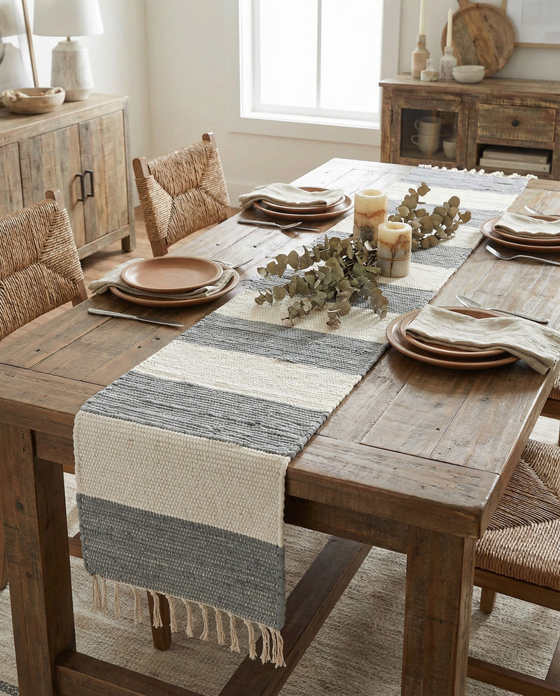 Tassel Trail Collection Area Rug - Pathway (Gray) Table Runner Gray  lifestyle 77