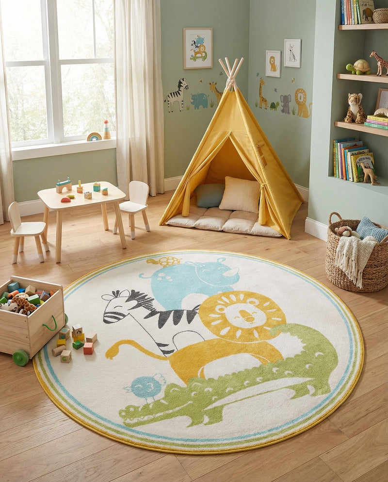 Wonder Tykes Collection Area Rug -  Prismatic Round Ivory  lifestyle 28