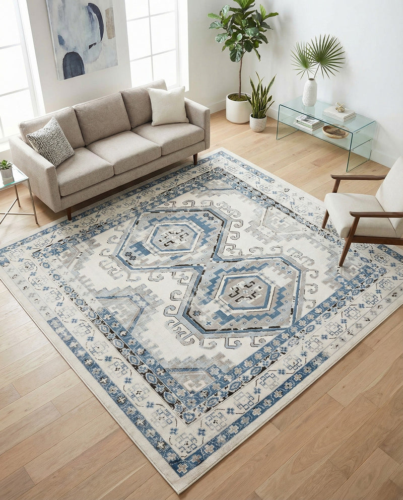 Savannah Elegance Collection Area Rug -  Tybee (Ivory Aqua) Square Ivory Aqua  lifestyle 70