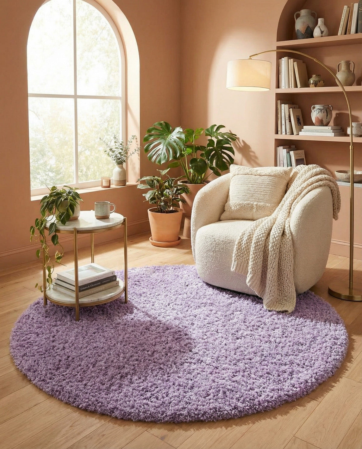 Plush Oasis Collection Area Rug - Serenity (Lilac) Round Lilac  lifestyle 93