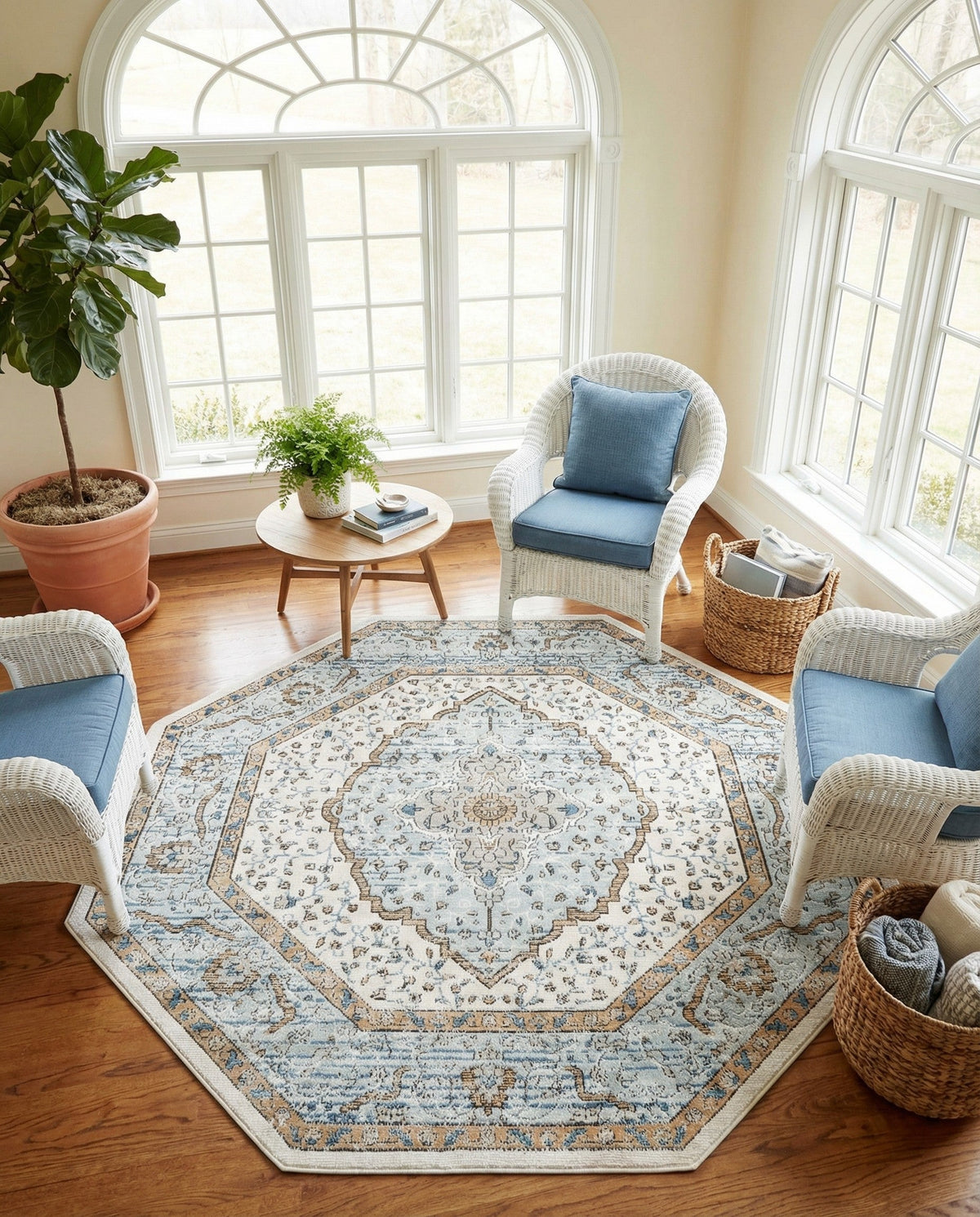 Mykonos Manor Collection Area Rug - Delos Octagon Blue  lifestyle 145