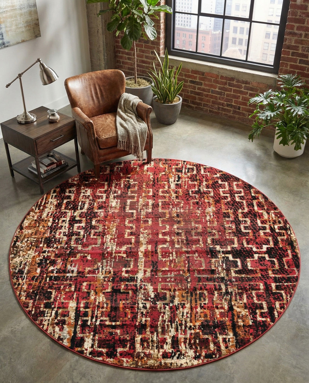 Neptune Elegance Collection Area Rug -  Proteus Round Burgundy  lifestyle 121