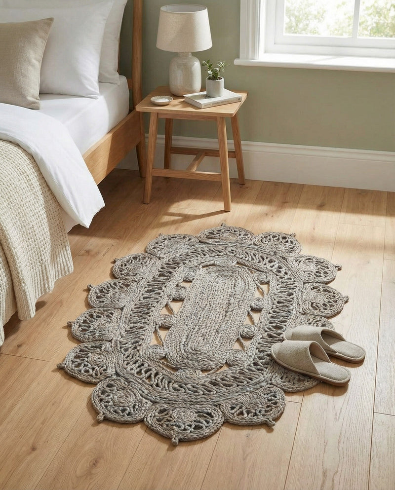 Woven Seaside Jute Collection Area Rug - Coastalhaven (Gray) Oval Gray  lifestyle 23
