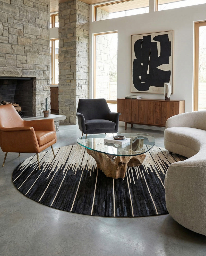 Savannah Hideaway Collection Area Rug - Savannah Round Black White  lifestyle 48