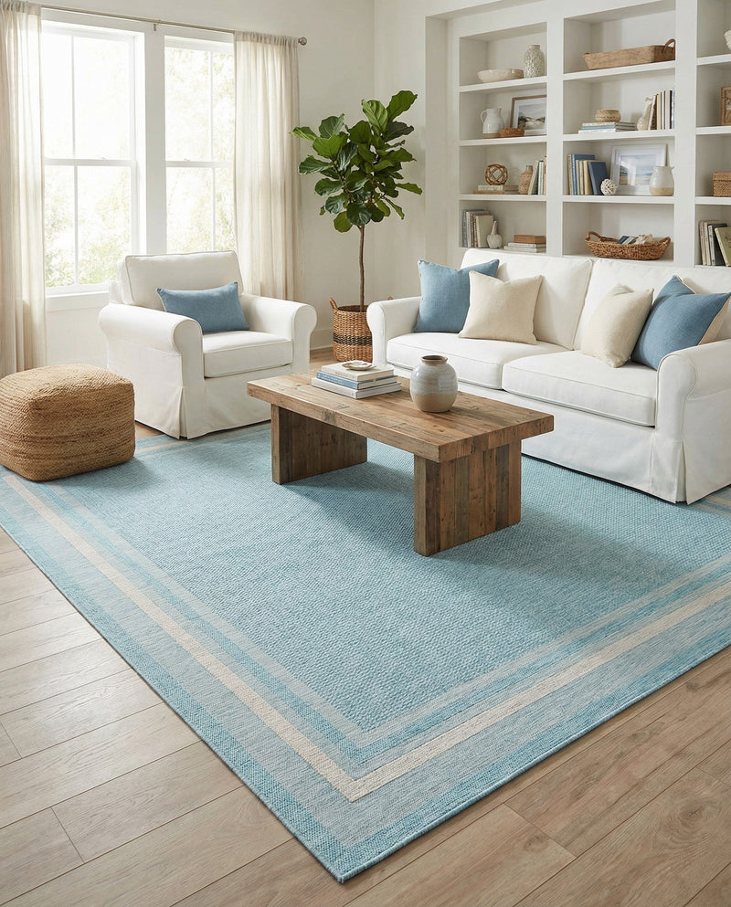 Terrace Fringe Collection Area Rug - Veranda (Aquamarine) Square Aquamarine  lifestyle 61