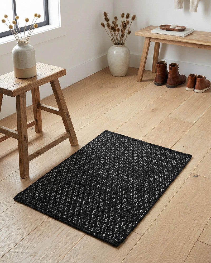 Trellis Wool Collection Area Rug - Cobbles Rectangle Black  lifestyle 11