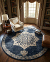 Eden Oasis Collection Area Rug -  Tranquility (Navy Blue) Round Navy Blue  lifestyle 40