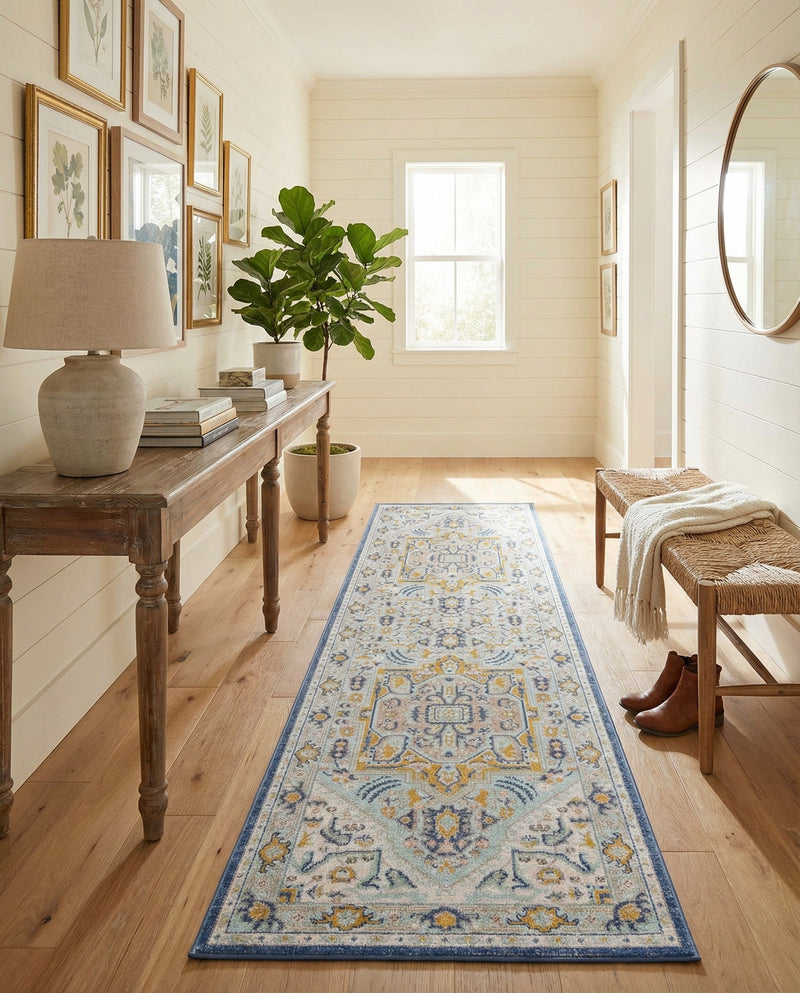 Savannah Series Collection Area Rug - Charleston (Sky blue) Runner Sky blue  lifestyle 39