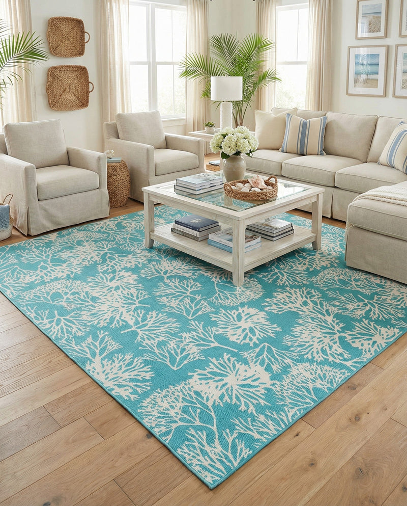 Seaside Haven Rugs Collection Area Rug -  Seaside Square Teal  lifestyle 45
