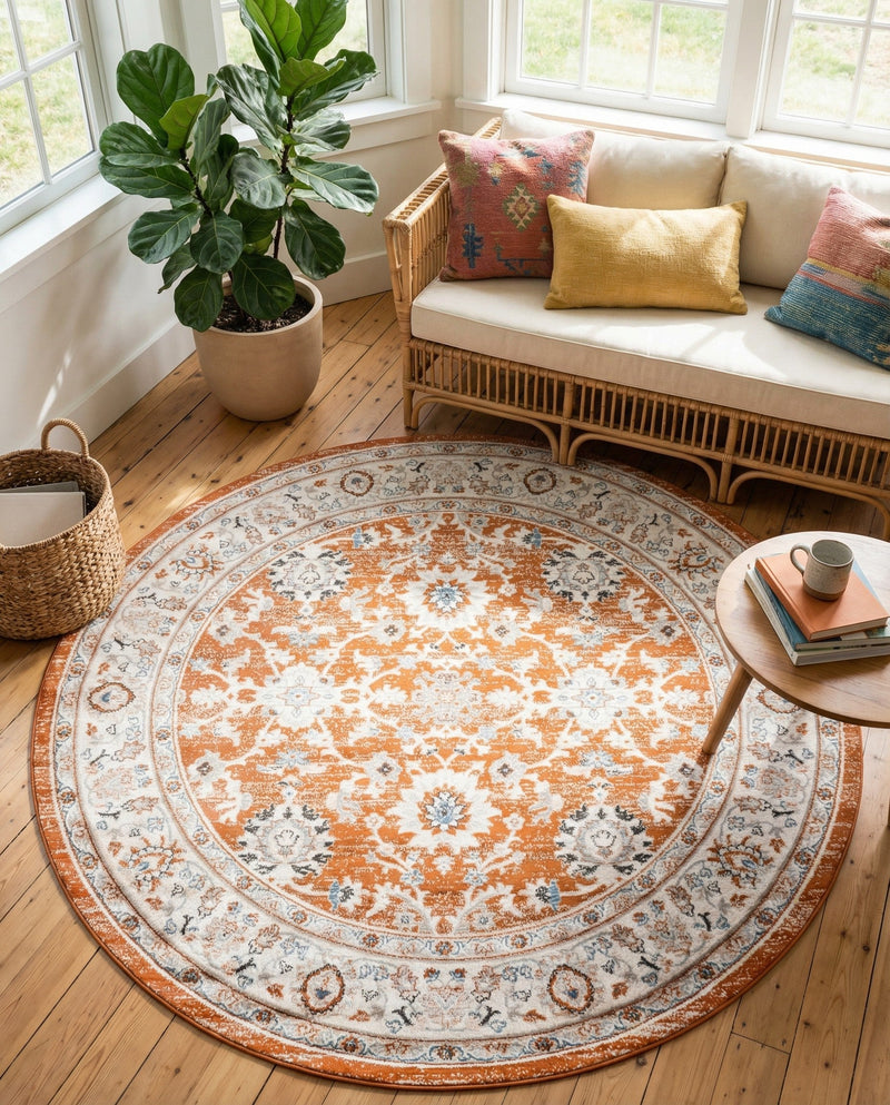 Savannah Elegance Collection Area Rug - Augusta (Rust Red) Round Rust Red  lifestyle 80