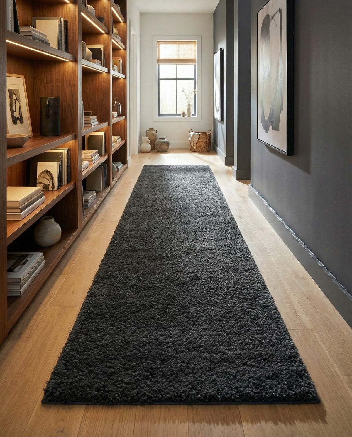 Solid Shag Seaside Collection Area Rug - Azure Cove (Charcoal) Runner Charcoal  lifestyle 38