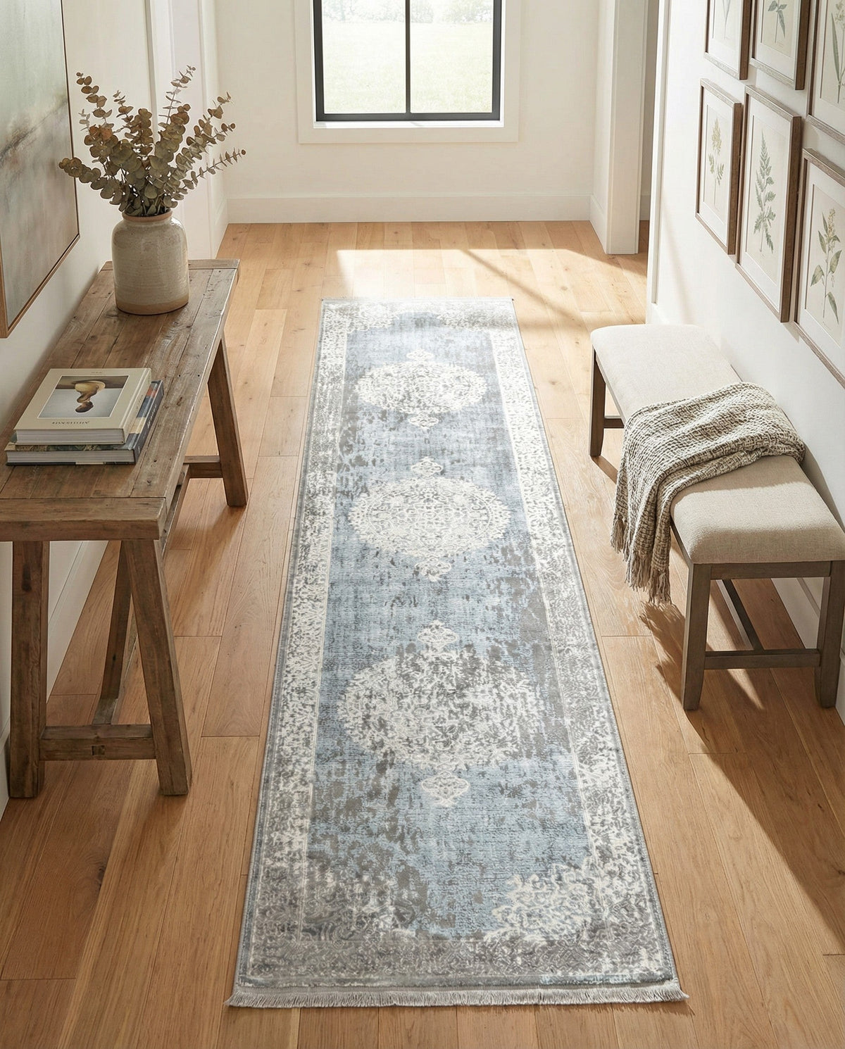 Rustic Charm Revival Collection Area Rug -  Meadowland Runner Light Blue  lifestyle 130