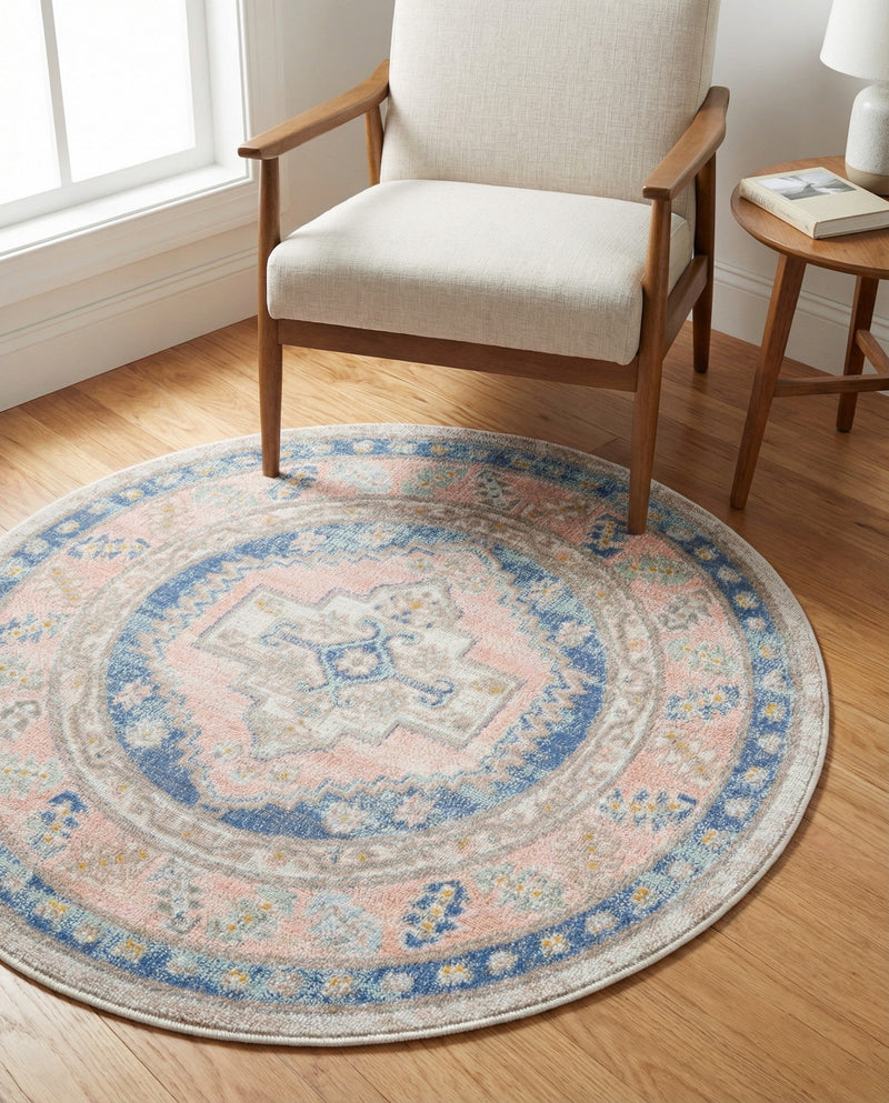 Savannah Series Collection Area Rug -  Augusta (French Blue) Round French Blue  lifestyle 47