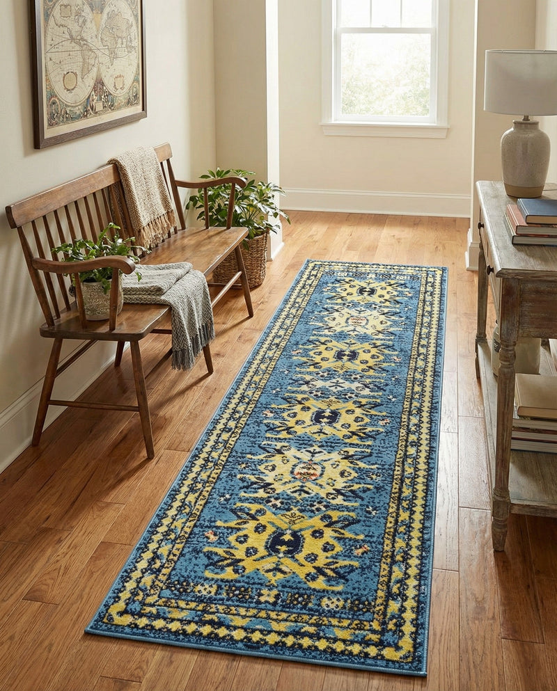 Tabriz Tapestries Collection Area Rug - Azerbaijan (Light Blue) Runner Light Blue  lifestyle 48