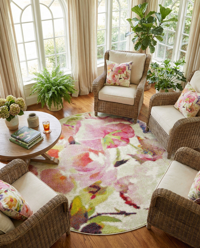 Venetian Elegance Collection Area Rug -  Marghera Round Ivory  lifestyle 66