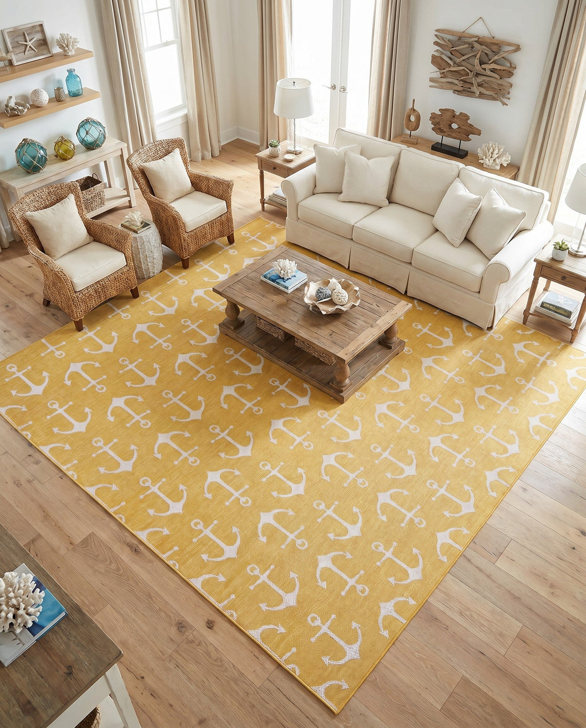 Seaside Haven Rugs Collection Area Rug - Sapphire (Yellow) Square Yellow  lifestyle 95
